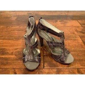 Michael Kors Gray Strappy Snakeskin Print Heels W/ Zippers, Size 8.5 (US)